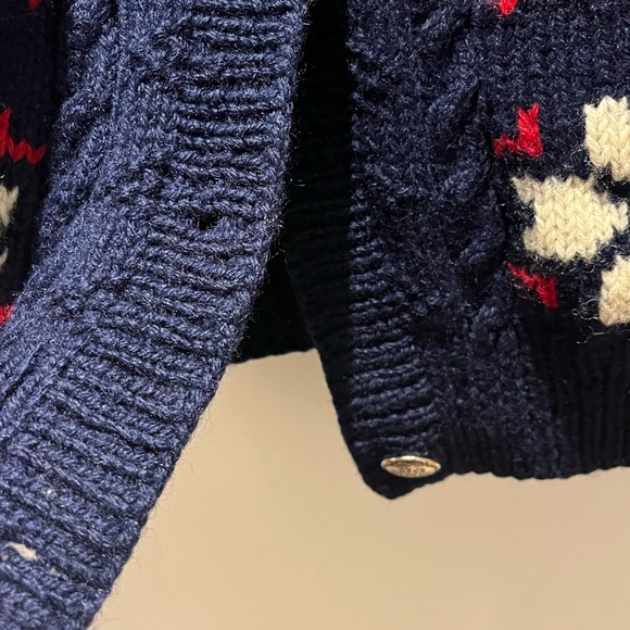 Vintage Eddie Bauer HandKnit 100% Wool Reindeer Snowflake Cardigan Navy L - Picture 5 of 7